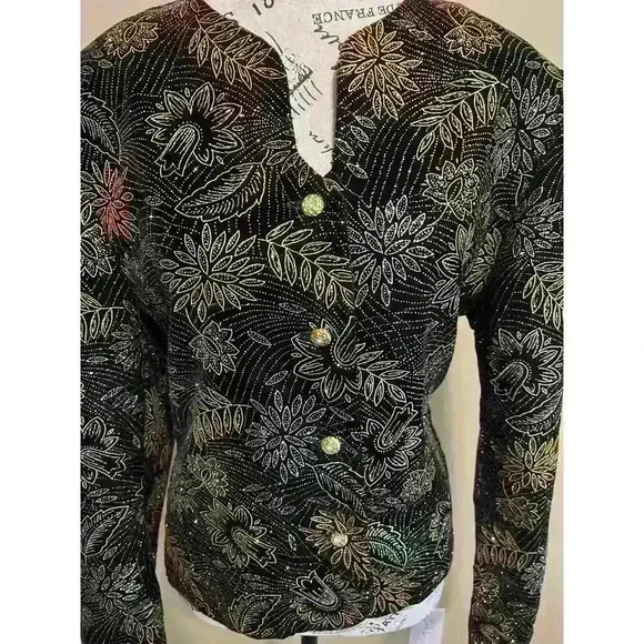 VTG Blazer Jacket 16 Black Silver Gold Sparkles Shimmer Norton McNaughton 1980s - Picture 5 of 11